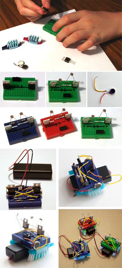 Family Light-tracking robotics engineering project with toothbrush robots