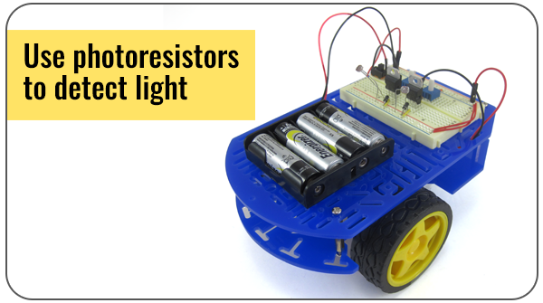 Light-tracking BlueBot uses photoresistors and potentiometers  