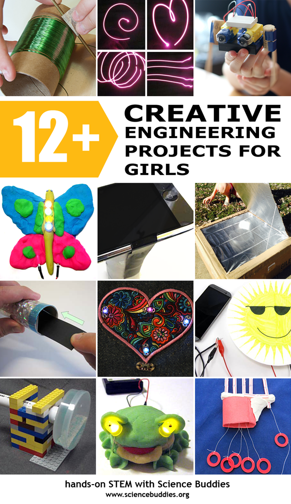 Photo collage of twelve engineering projects for girls
