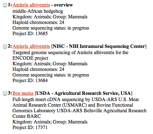 Genome sequencing of various animals