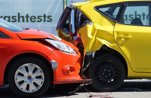 Two cars in a rear-end crash