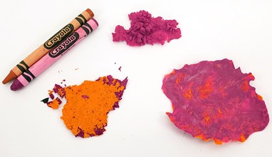 Sedimentary, metamorphic, and igneous rocks made from crayon shavings.  