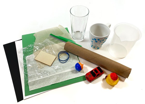 Materials needed for the 'Can you see through me?' lesson.