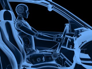 Computer simulation of test dummy sitting in a car