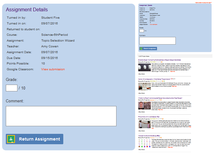Cropped screenshot of an assignment grading dialog box for Google Classroom