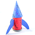 Small rocket made from film canisters and craft materials for baking soda and vinegar activity