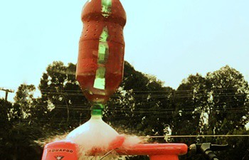 Bottle rocket being launched. 