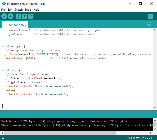 Example code for IR sensor