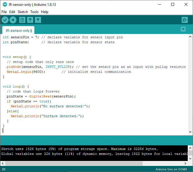  Example code for IR sensor 