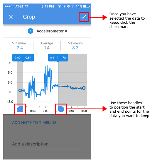 Screenshot of a recording review being cropped in the Google Science Journal app