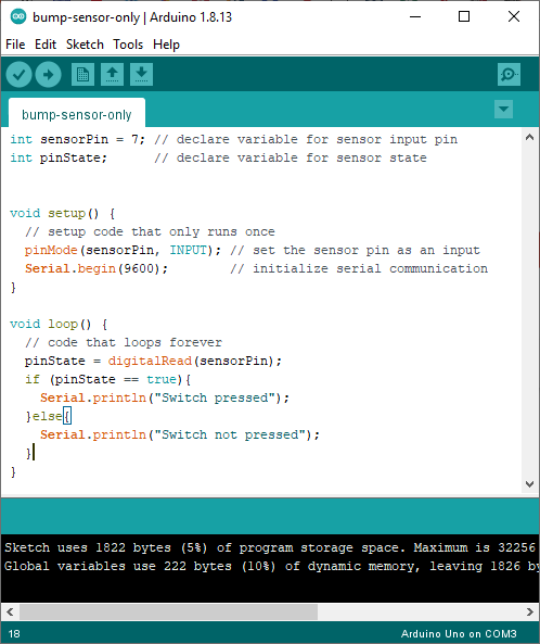 Example code for bump sensor