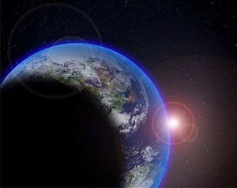 Photo from space of the Sun emerging from behind the horizon of the Earth