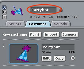 A party hat costume for a programmed sprite
