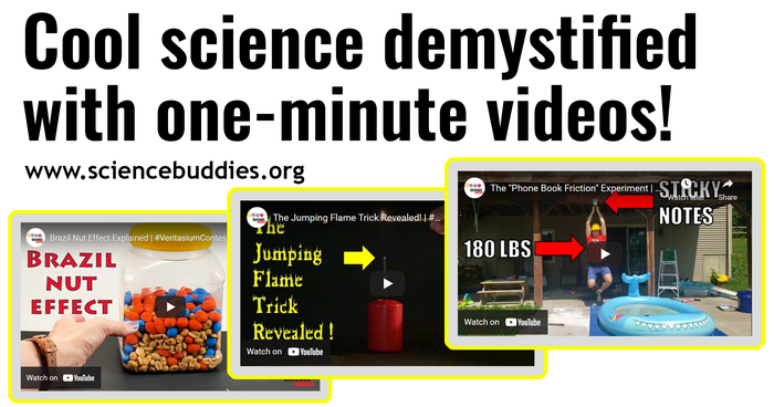 Video thumbnails for sticky note pad friction and jumping flame videos entered in the Veritasium Contest