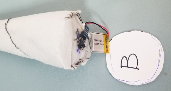 LiPo battery connected to circuit on base of horn. 
