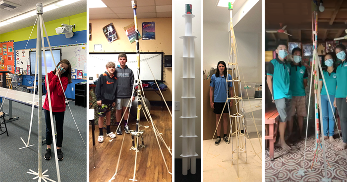 Examples of paper towers from the 2021 Fluor Challenge