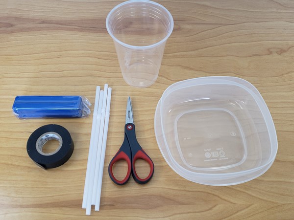 Materials for straw siphon science experiment