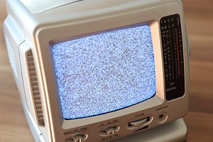 Photo of static on the screen of a CRT television