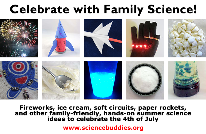 Photo collage of ten science projects related to the fourth of July