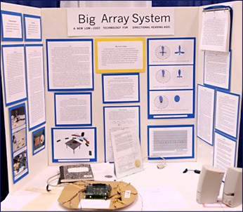 Photo of a tri-fold poster board titled Big Array System on display