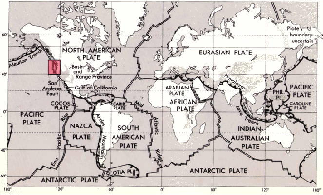 Map of major tectonic plates of the Earth