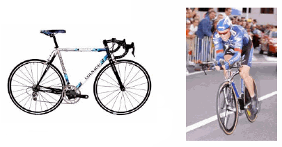 Photo of a bicycle next to a photo of a man riding a bicycle