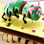 Example of an automaton caterpillar made from cardboard and craft materials