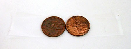 Two pennies laid on a piece of tape next to each other