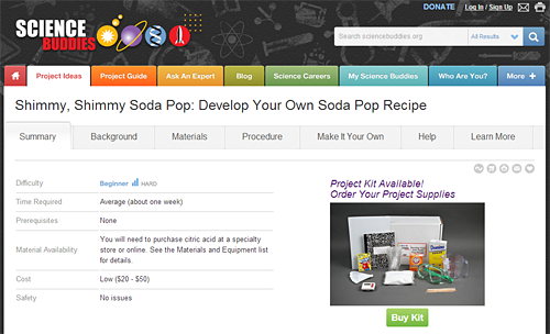 Screenshot of Science Buddies 2012 redesign