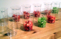Student science experiment with vegetarian gelatin and fruit