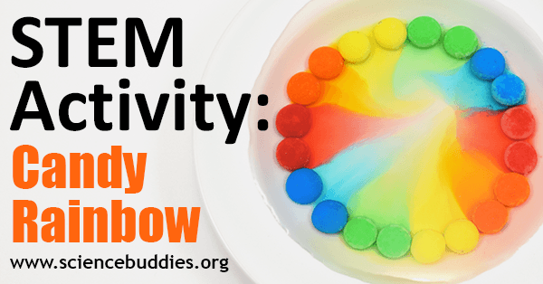 Rainbow candies in water demonstrate diffusion and create colorful, artistic patterns