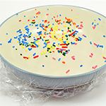 Sprinkles on a stretched piece of plastic wrap being vibrated by sound