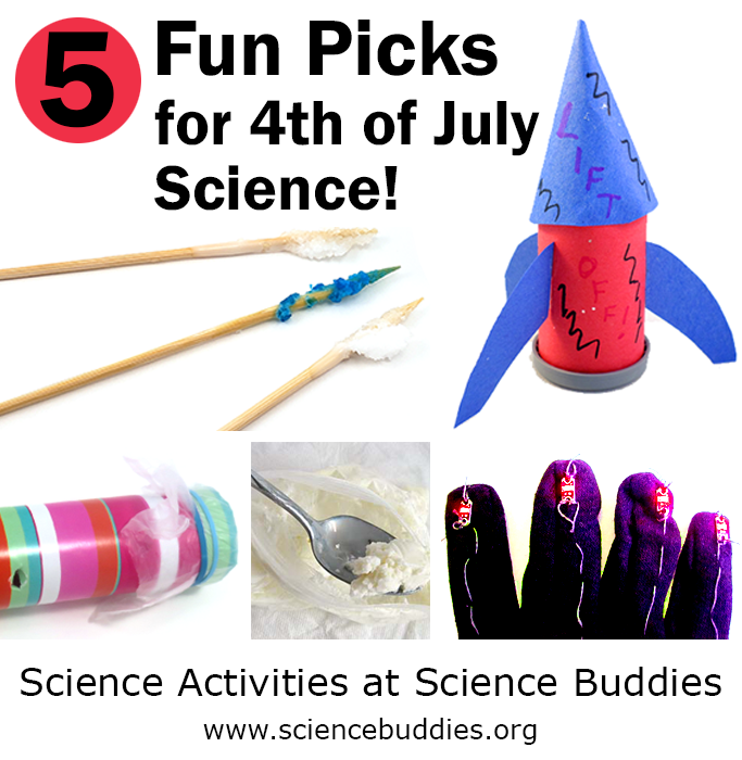 Photo collage of five fourth of July themed science projects