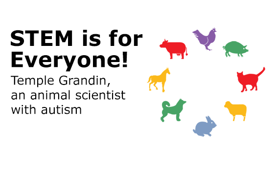 icons of animals to represent the career focus of Temple Grandin, an animal scientist who has autism, part of the STEM is for Everyone series