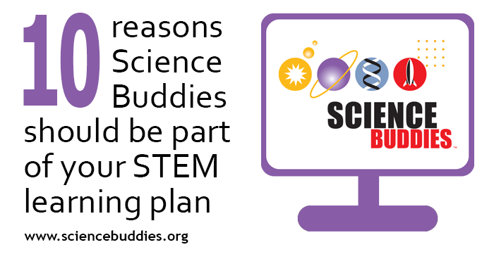 Monitor image showing Science Buddies logo in context of 10 reasons to use Science Buddies for remote, hybrid, classroom, online, and pod learning