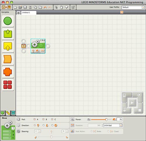 Screenshot of coding blocks in the LEGO Mindstorms NXT program