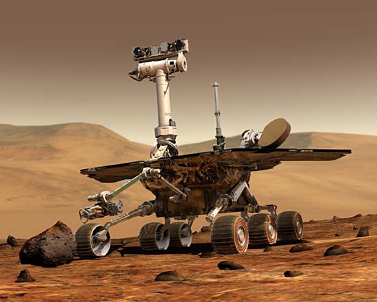 Computer image of the Curiosity rover on the surface of Mars