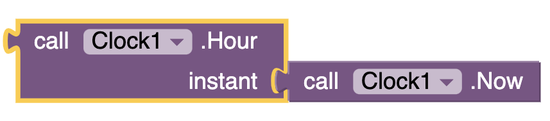 Clock blocks are arranged to return the current hour in the MIT app inventor