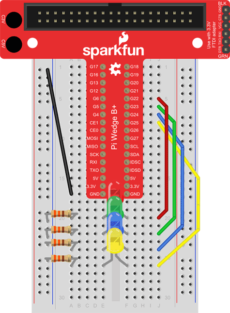 piano breadboard 4 LEDs