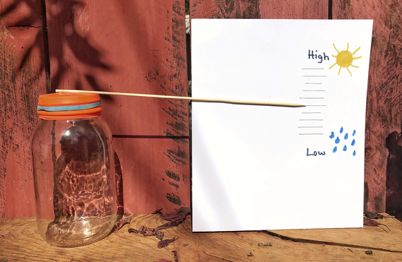 Barometer device made from a balloon and a jar to show how a barometer measures atmospheric pressure