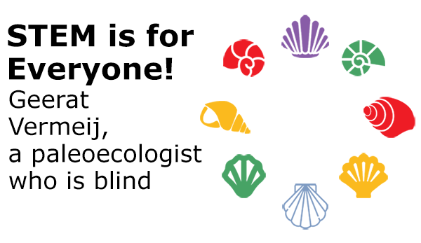 icons of various shells to represent the career of Geerjat Vermeij, a paleontologist who is blind, part of the STEM is for Everyone series