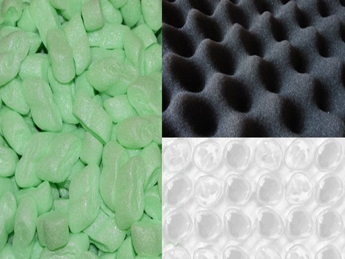 Polystyrene noodles, foam, and bubble wrap
