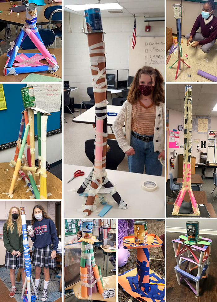 Examples of paper towers from the 2021 Fluor Challenge