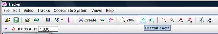 An option for setting a trail length is highlighted in the navigation bar in the Tracker program
