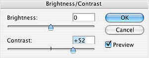 Screenshot of the brightness settings window in the program Photoshop