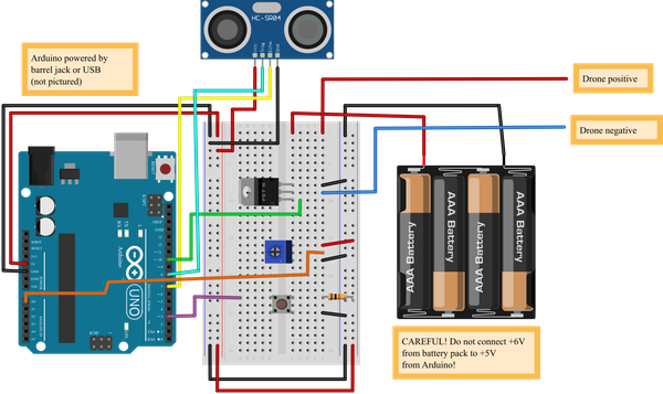 Breadboard diagram for Arduino drone altitude control circuit