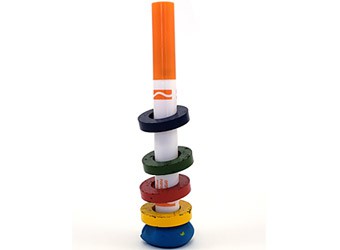 Three colorful magnets floating above the bottom magnet on a marker