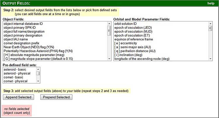 Setting parameters in an astroid database