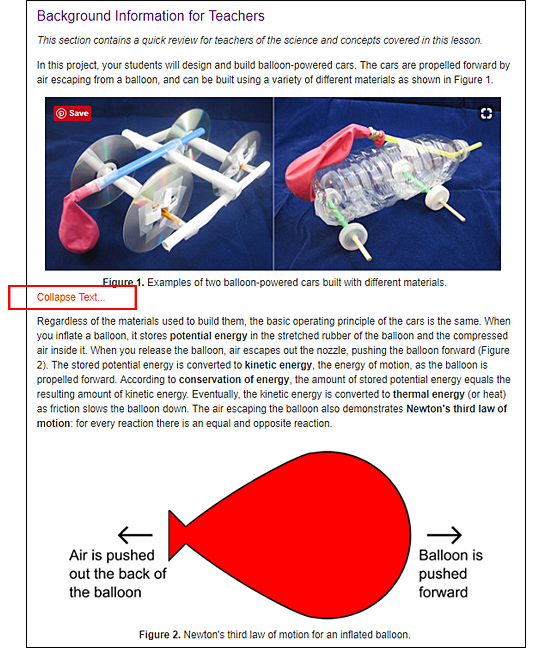 Cropped screenshot of a Science Buddies project teacher prep page with expanded background information
