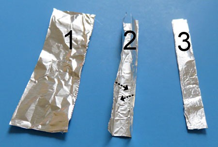 Aluminum foil strip folded three times lengthwise